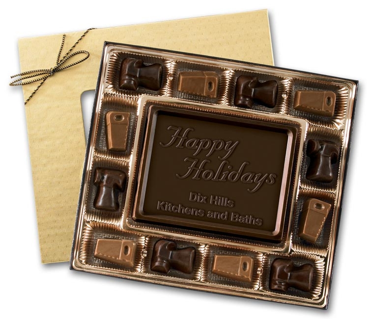 Dar chocolate truffles in a holiday gift box specially designed for contractors.