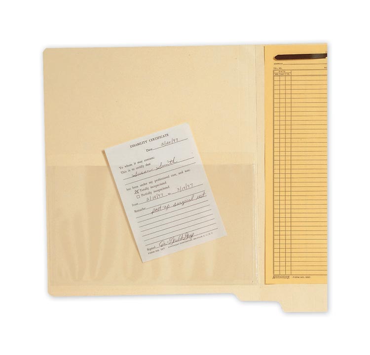 Custom Transparent Top Load File Pockets are optimal for retrieving necessary patient information. 