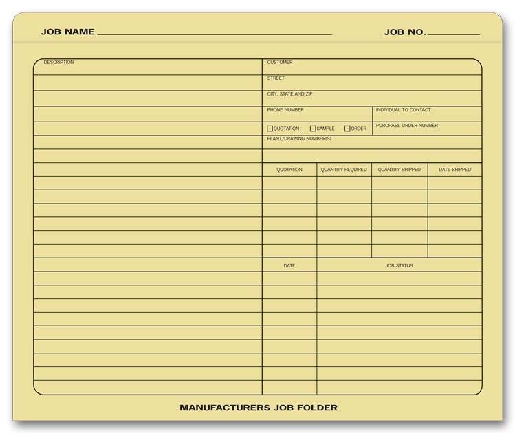 Use these folders to keep your manufacturing job organized.