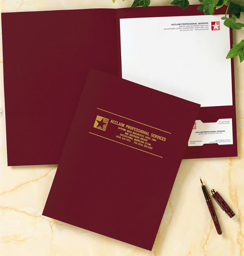 PF25 - Linen Pocket Folders | Burgundy Pocket Folders