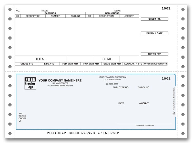 Continuous Payroll Checks are convenient with a pre-printed detachable stub. Personalize. Choose your background color.