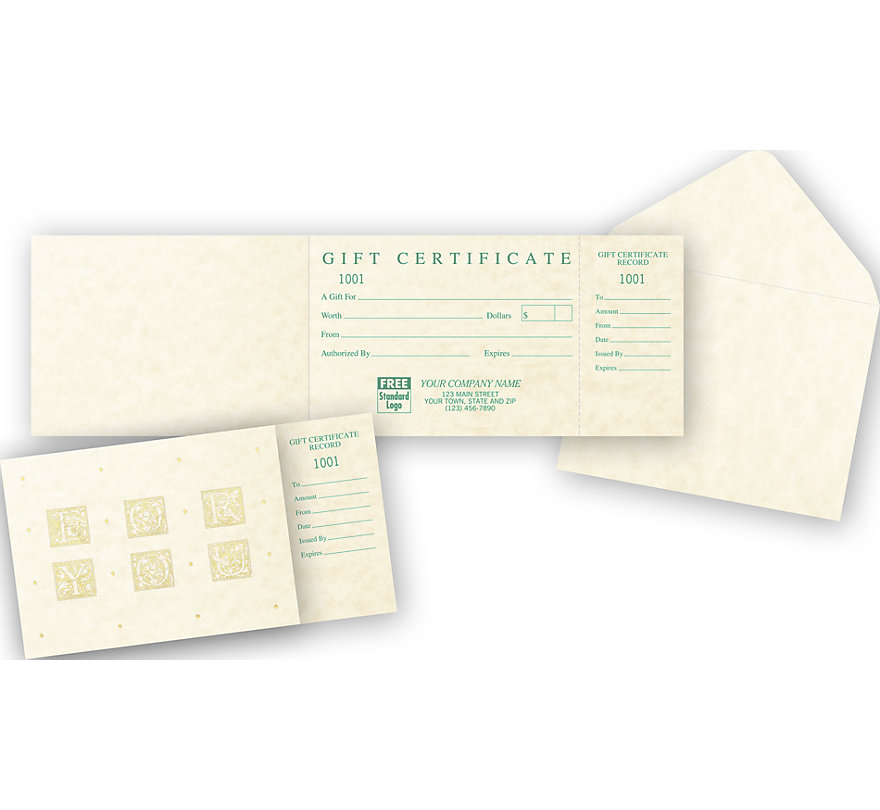 Delicate and elegant parchment gift certificates are the perfect choice for your salon or spa.