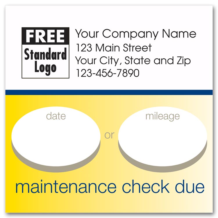 Static cling auto maintenance due labels, to remind your customer to come back at a certain date or mileage.