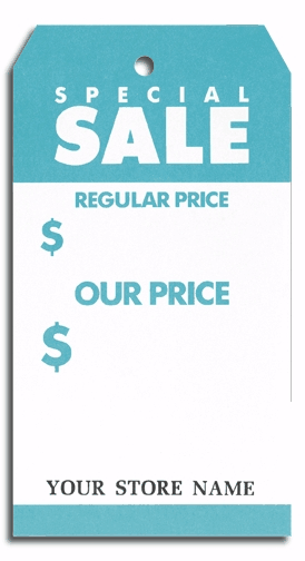 6043 - Custom Tags - Aqua/White Special Sale Tags