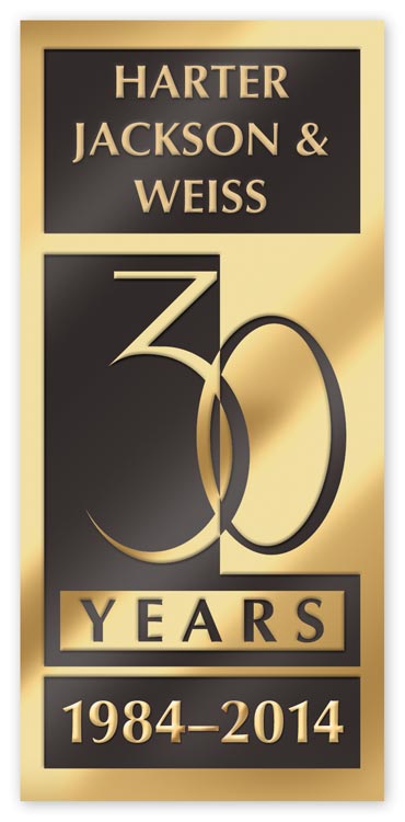 Rectangular shaped anniversary labels available in gold foil, silver foil or bronze colors.
