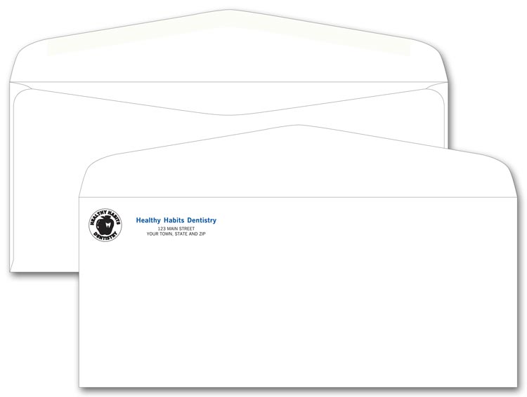Number 10 size envelopes custom printed in one of 4 ink colors.