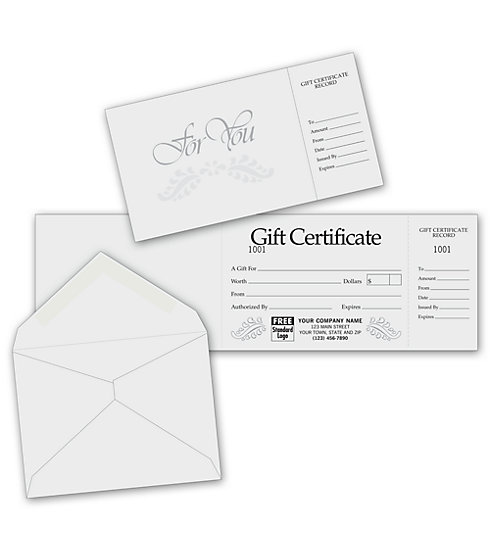 These elegant gray and silver gift certificates gray embossing give the gift of class.