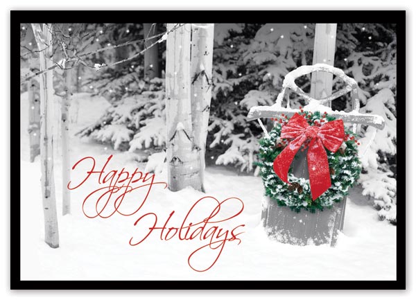 Holiday cards with snowy background and custom options

