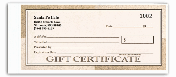 856A - Custom Gift Certificates Printing, Santa Fe