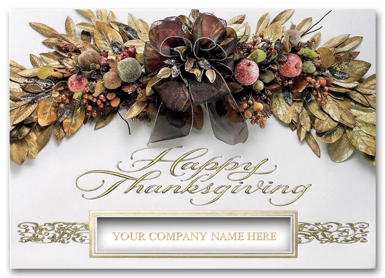 H59969 - Personalized Thanksgiving Cards, White & Gold