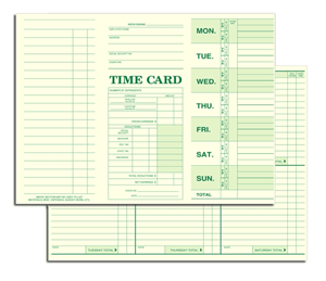 Green Employee Time Cards, Weekly