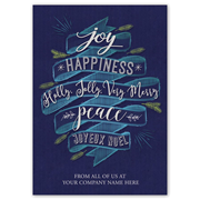 Custom holiday greeting card with words of peace and joy