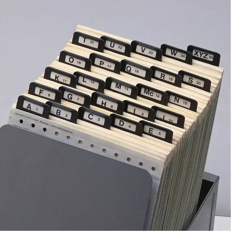 Set of A-Z alphabetical index guides made of sturdy pressboard with durable metal tabs