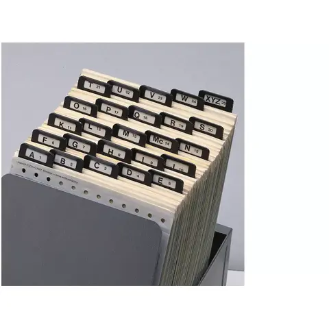 Set of A-Z alphabetical index guides made of sturdy pressboard with durable metal tabs