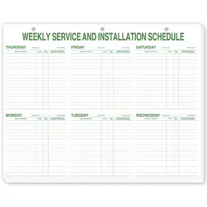 116, Weekly Service & Installation Schedule Pad, Hole Punched