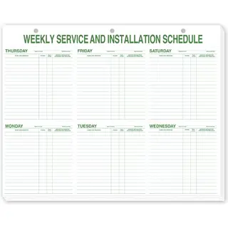 116, Weekly Service & Installation Schedule Pad, Hole Punched