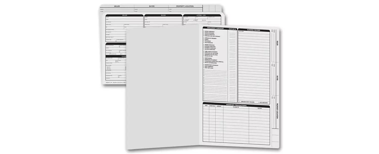 Legal size gray real estate listing folders