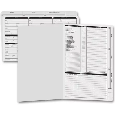 Legal size gray real estate listing folders