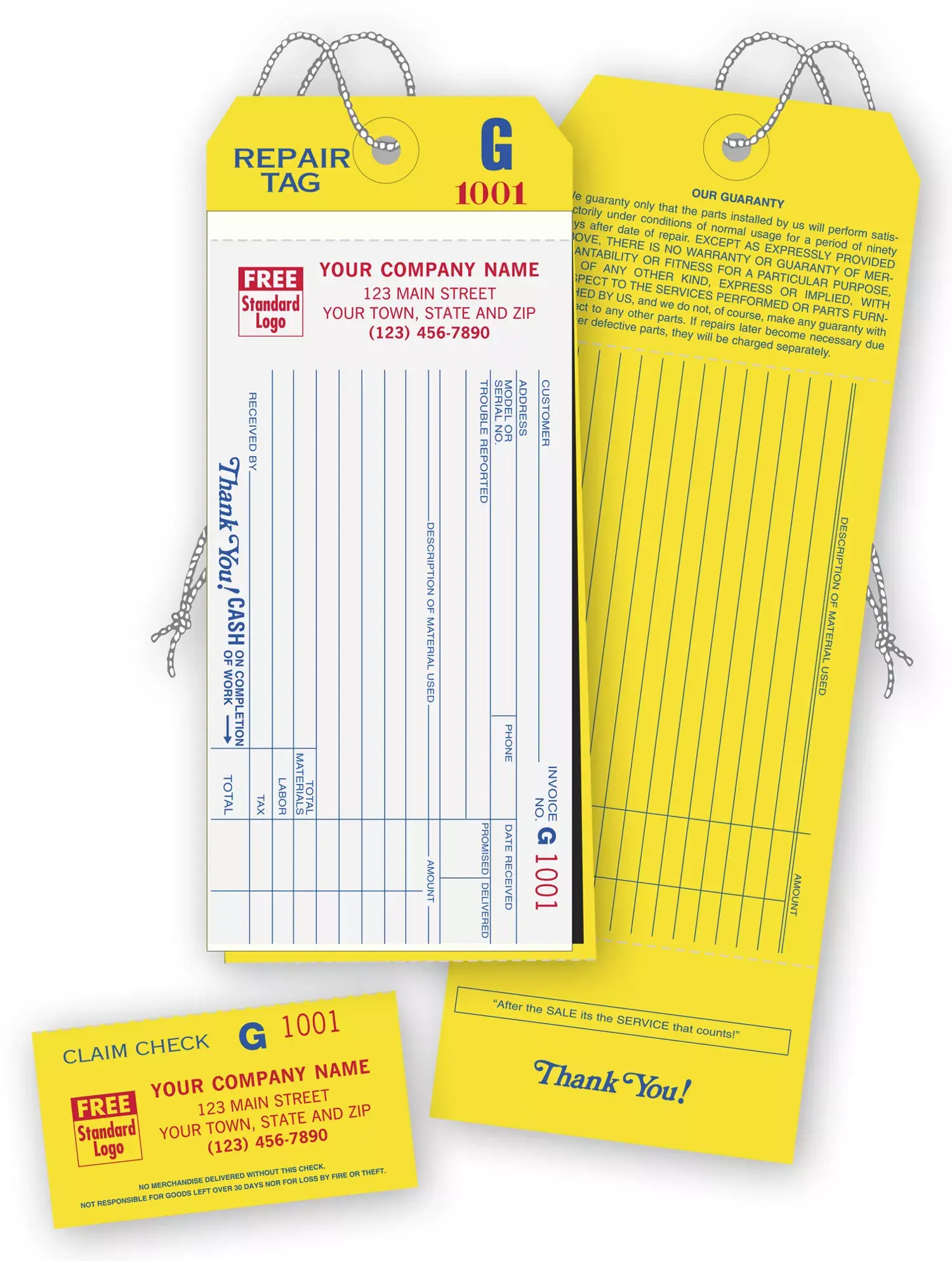 4-in-1 Carbon Copy Repair Tags with Claim Checks