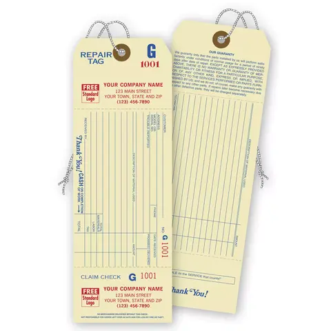 Repair Tags with Detachable Claim Check