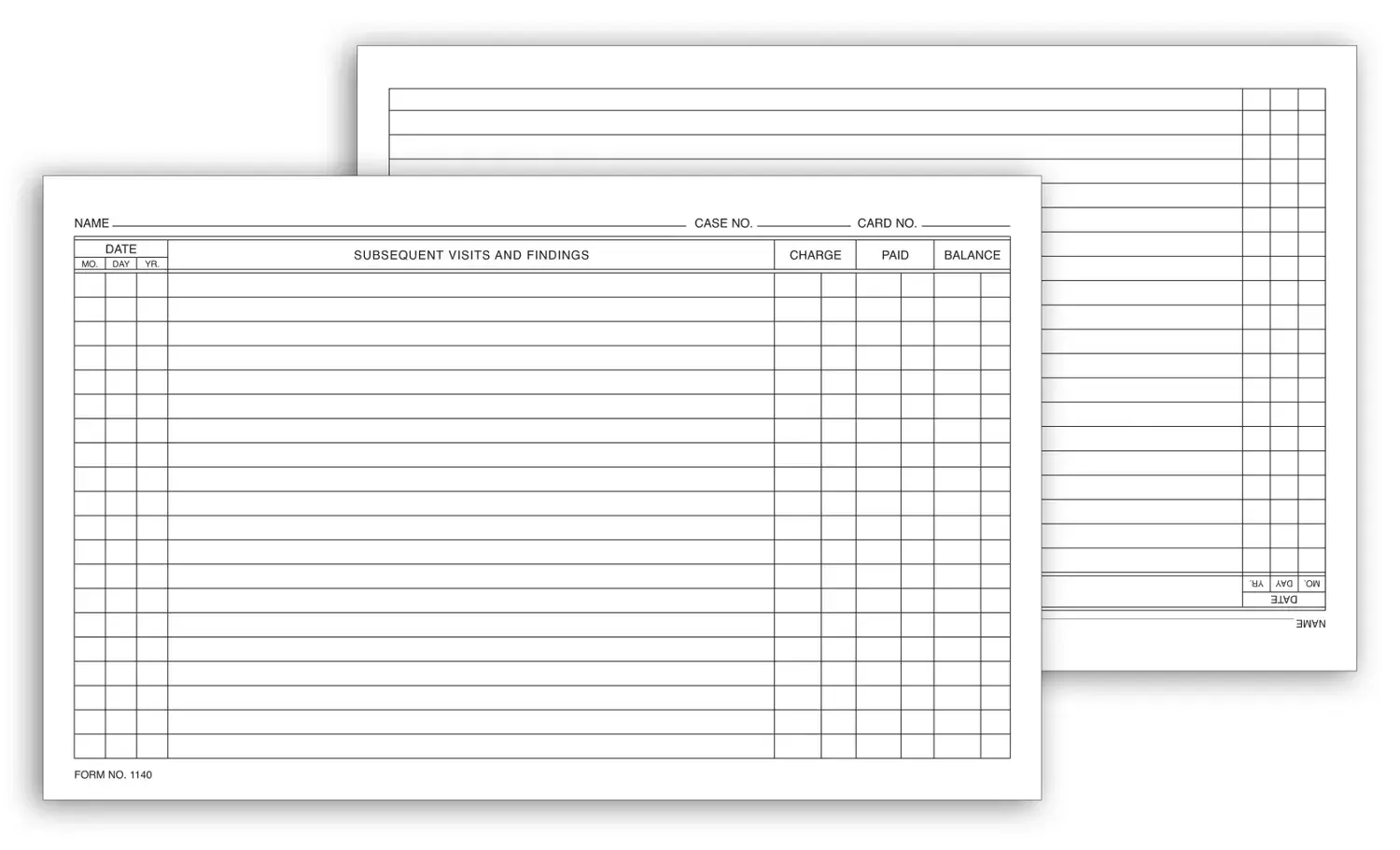 1140, Continuation Exam Records, Card Style, with Account Re