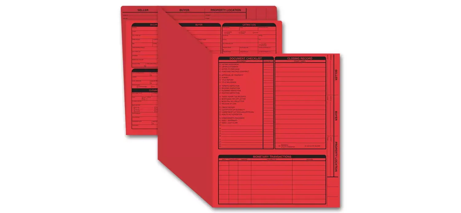 Red real estate listing folders