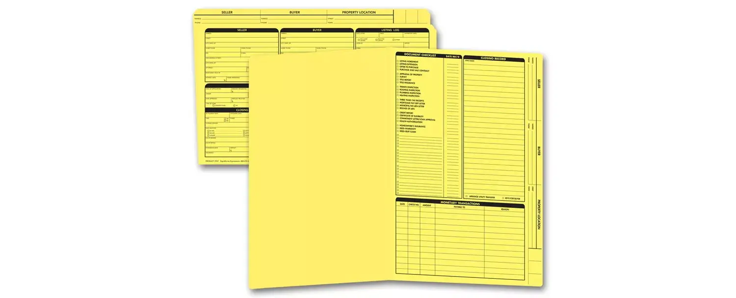 Yellow real estate listing folders