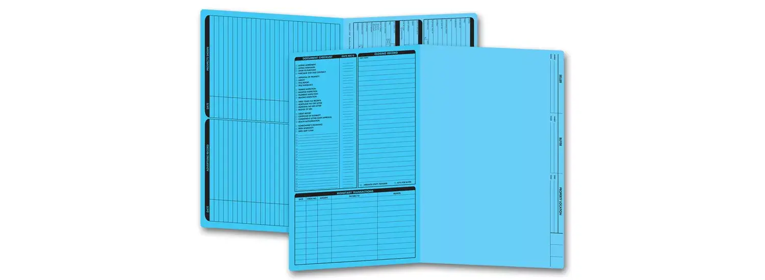 Blue real estate folders, legal size