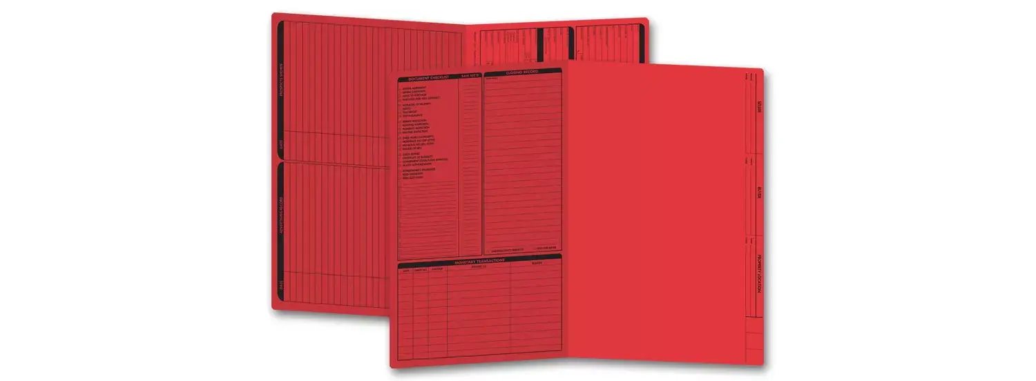 Red real estate folders, legal size