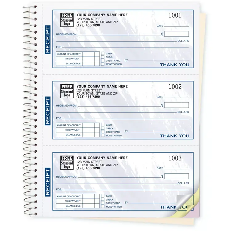 Custom Receipts - Colored- Spiral Bound