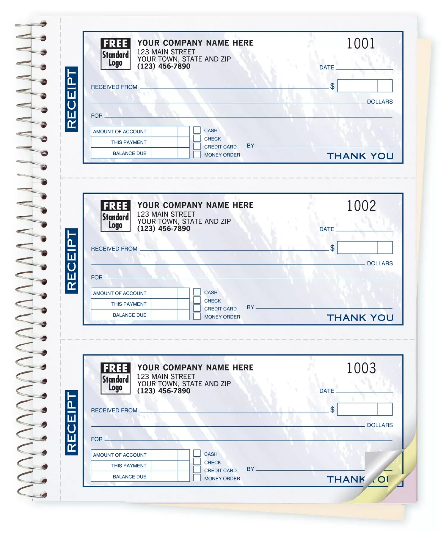 Custom Receipts - Colored- Spiral Bound
