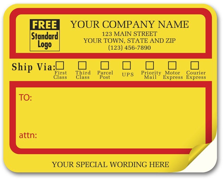 1200A, Jumbo Mailing Labels w/ "Ship Via" Check Boxes, Padde
