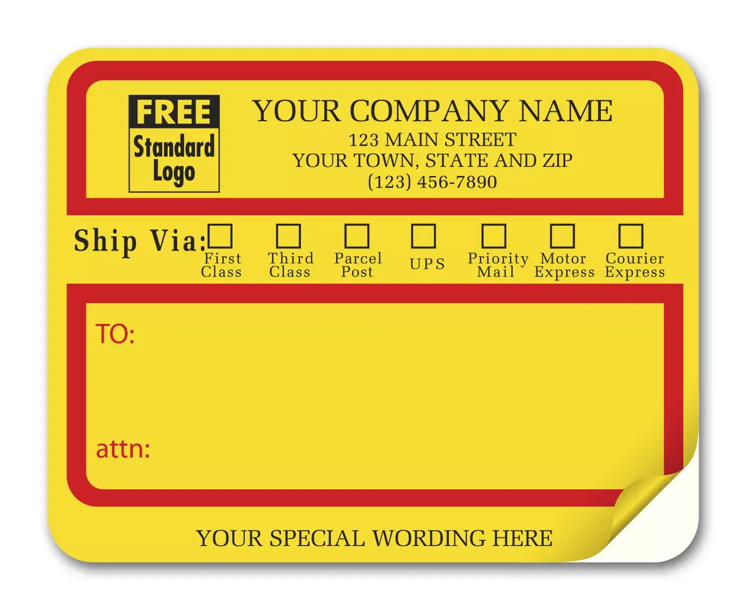 1200A, Jumbo Mailing Labels w/ "Ship Via" Check Boxes, Padde