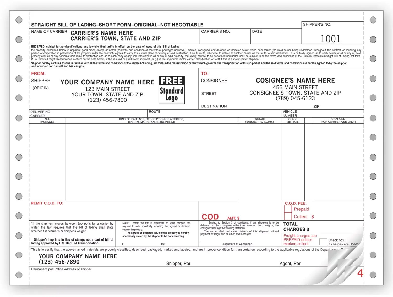 13862 - Continuous Horizontal Bills of Lading