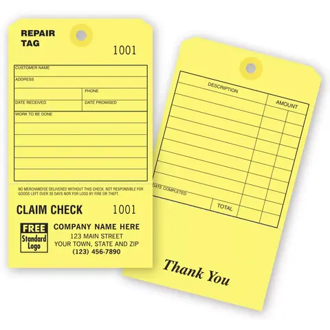 Repair Tags with Claim Check 