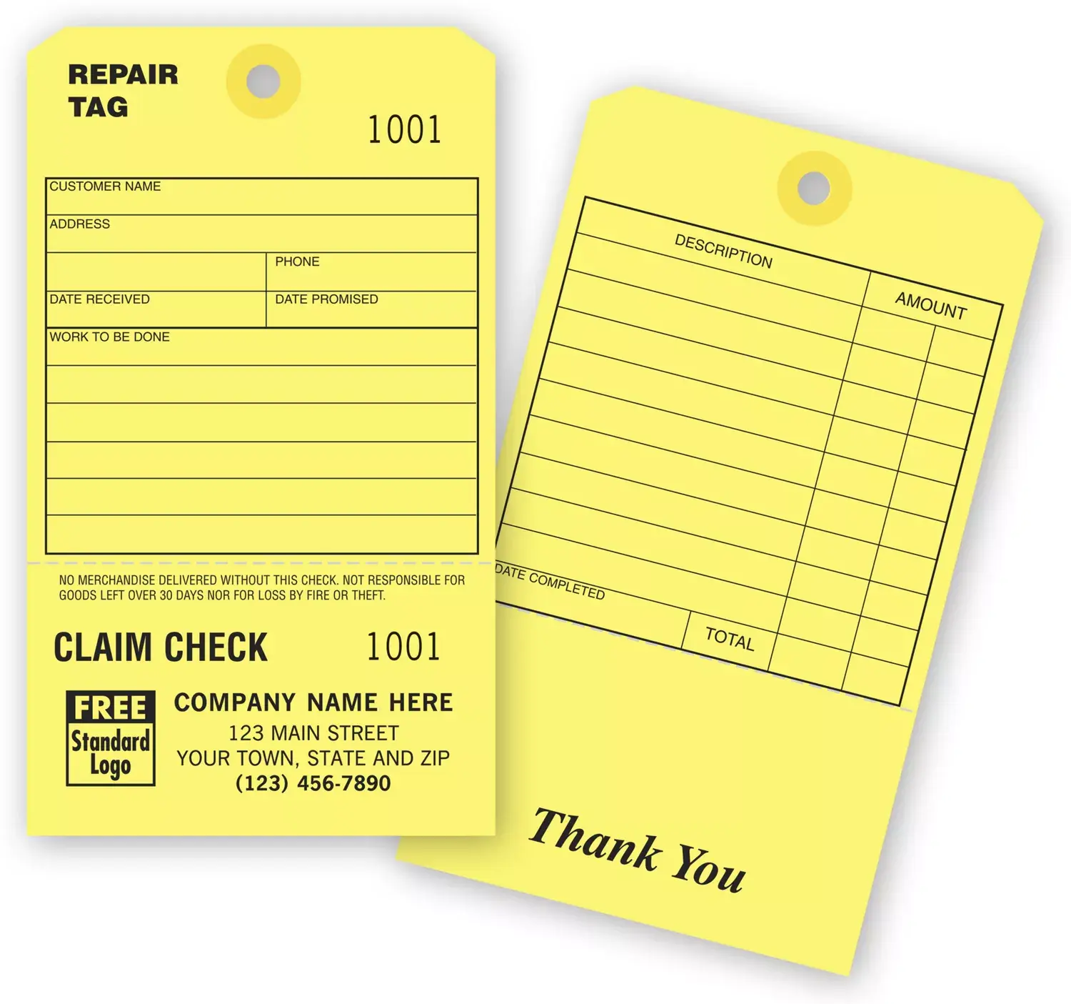 Repair Tags with Claim Check 