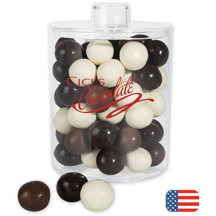 Holiday Gifts- Acrylic Jar with Chocolate Malt Balls