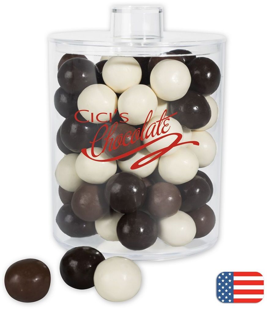 Holiday Gifts- Acrylic Jar with Chocolate Malt Balls