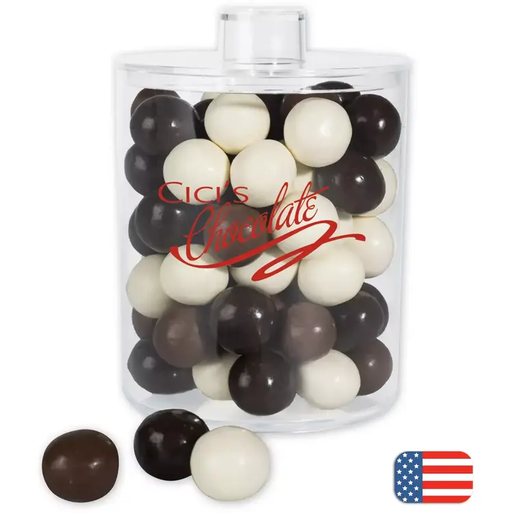 Holiday Gifts- Acrylic Jar with Chocolate Malt Balls
