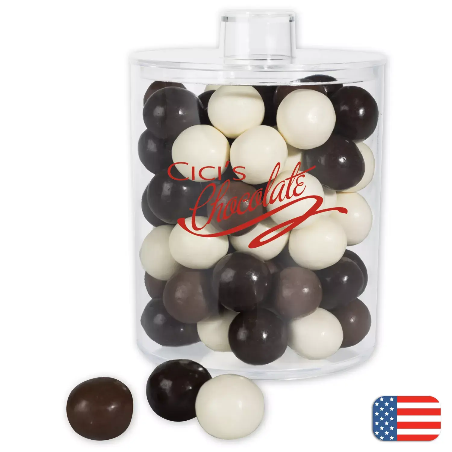Holiday Gifts- Acrylic Jar with Chocolate Malt Balls