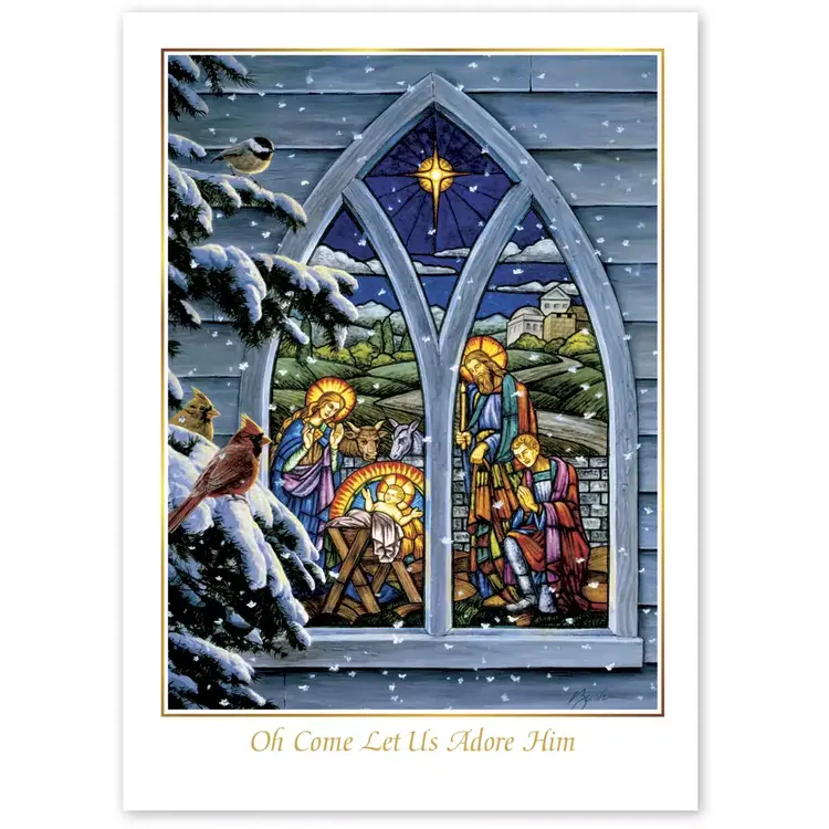 Stained Glass Nativity Christmas Cards
