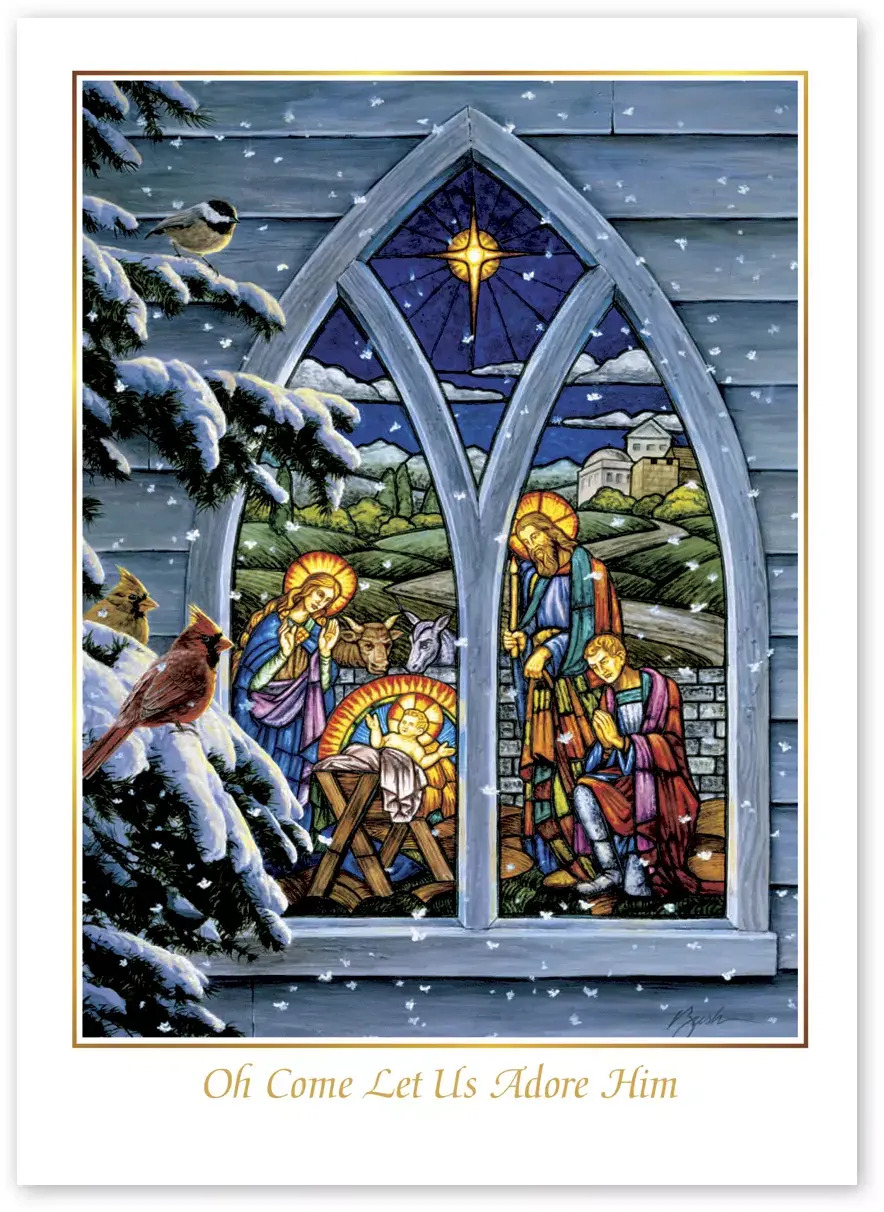 Stained Glass Nativity Christmas Cards