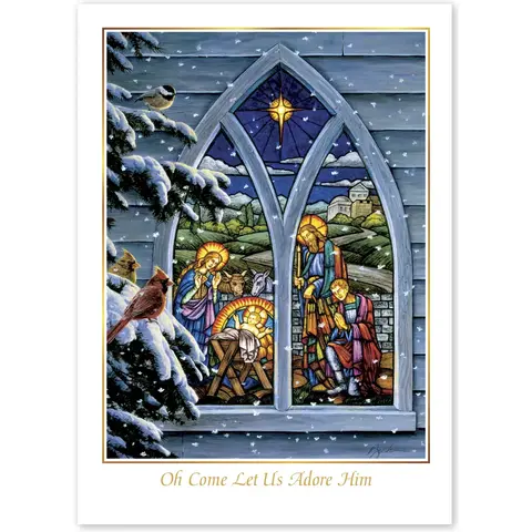 Stained Glass Nativity Christmas Cards