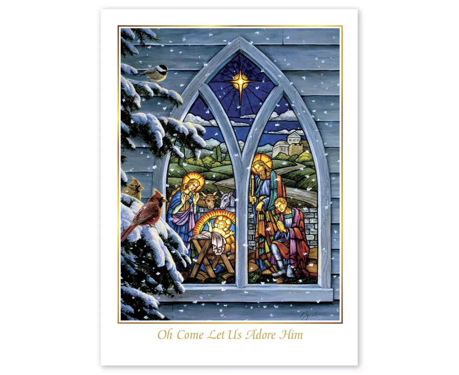 Stained Glass Nativity Christmas Cards