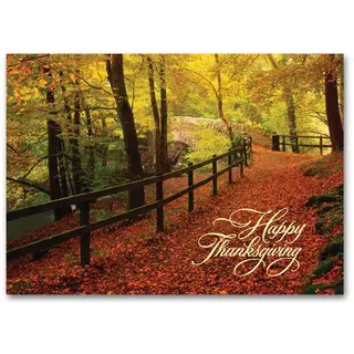 H59845, Personalized Thanksgiving Cards - Leaf Strewn Lane