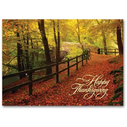 H59845, Personalized Thanksgiving Cards - Leaf Strewn Lane