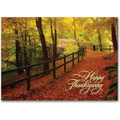 H59845, Personalized Thanksgiving Cards - Leaf Strewn Lane