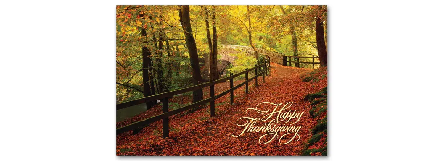 H59845, Personalized Thanksgiving Cards - Leaf Strewn Lane