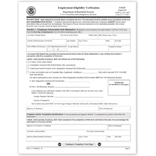I-9 Tax Forms - Employment Eligibility Verifications