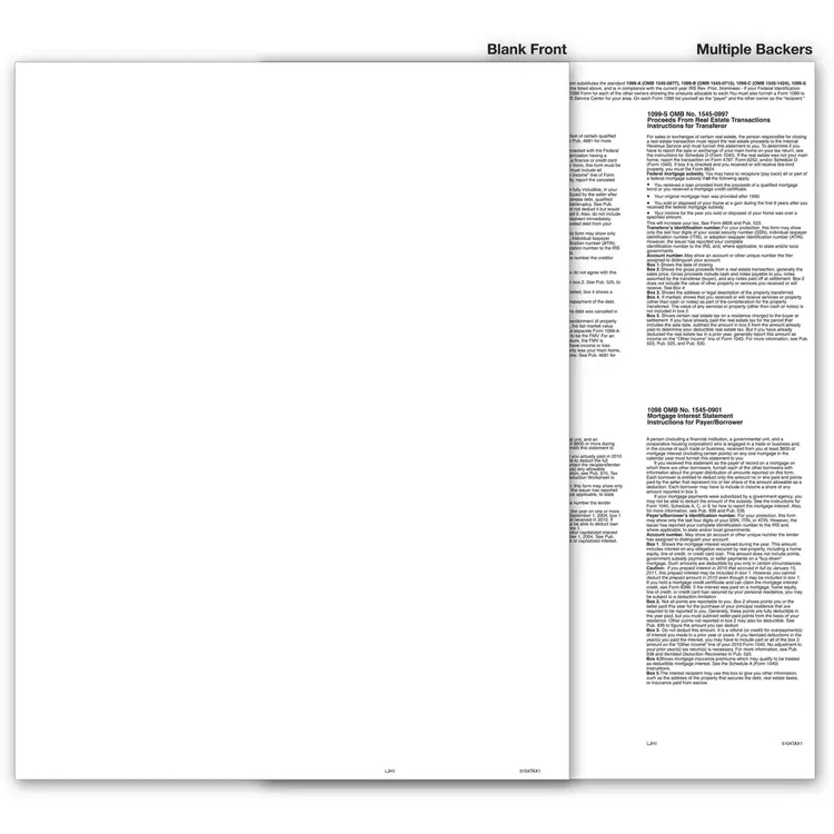 Blank 1099 Tax Forms, Multiple Backers - Federal Copy A